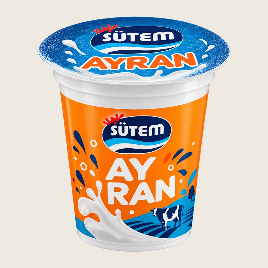 SÜTEM tombul ayran bardağı, 300 gramlık turuncu ambalaj